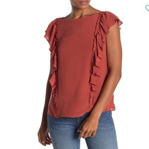 NWT Frye Harper Ruffle Cap Sleeve Silk Blouse S